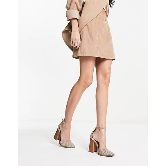 ASOS DESIGN Pyra Square Toe Block Chunky Heeled Shoes Heels Checkered Plaid - Picture 4 of 4